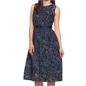 Heidi Weisel Navy Floral Midi Cocktail Dress Size 4